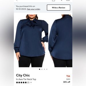 NEVER WORN City Chic In Awe blouse in Navy. Women’s plus size S/16.